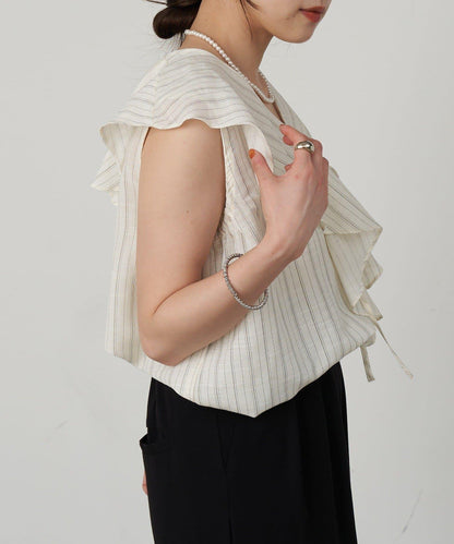 SHENERY 條紋荷葉領襯衫