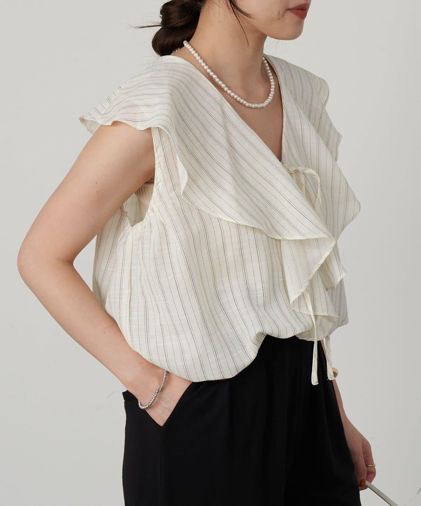 SHENERY 條紋荷葉領襯衫