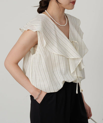 SHENERY 條紋荷葉領襯衫