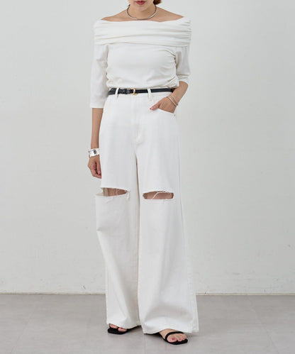 SHENERY 露肩不對稱設計 套頭上衣