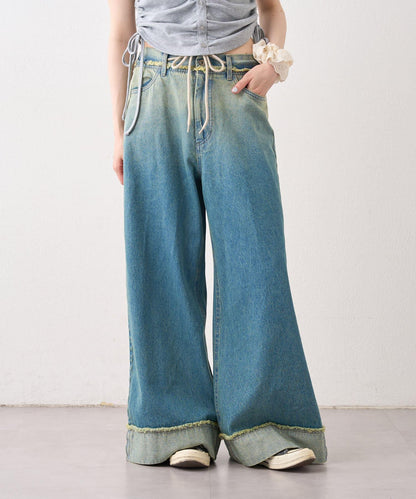 漸變色闊腿牛仔褲