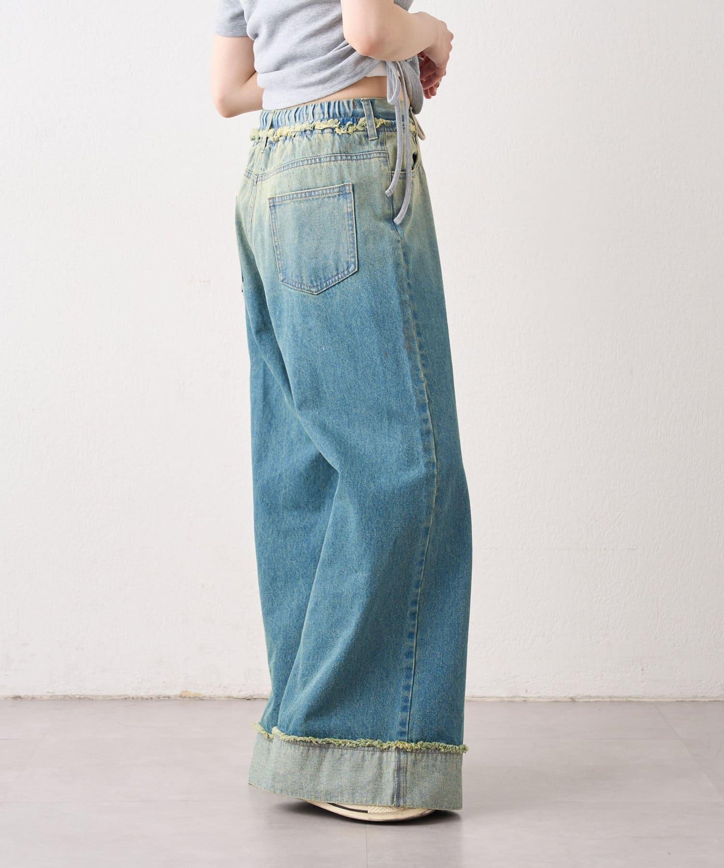 漸變色闊腿牛仔褲