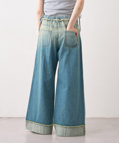 漸變色闊腿牛仔褲