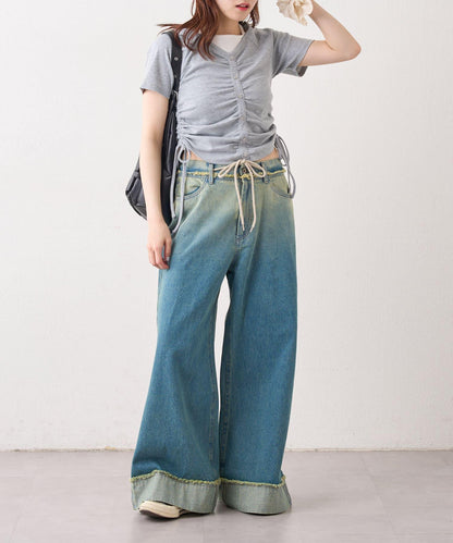 漸變色闊腿牛仔褲