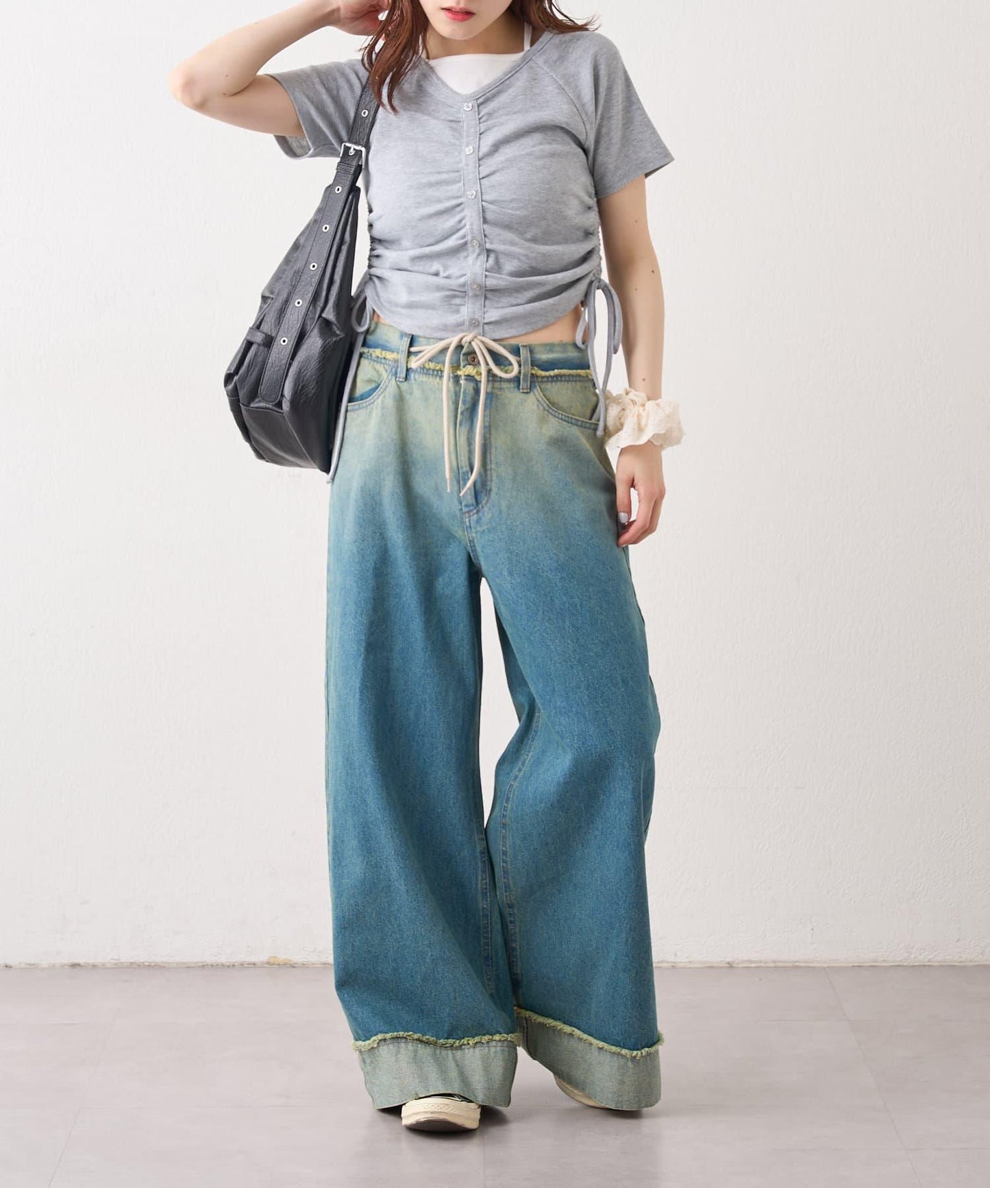 漸變色闊腿牛仔褲