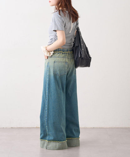 漸變色闊腿牛仔褲