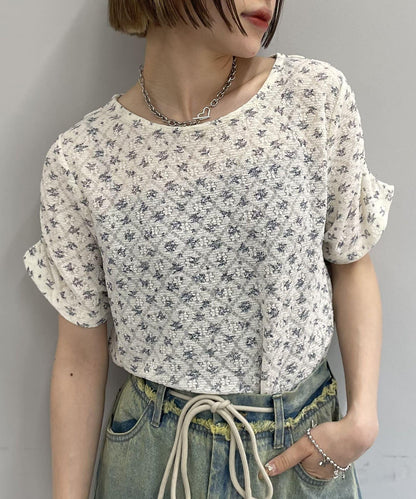 w closet 花卉蕾絲提花短袖T恤