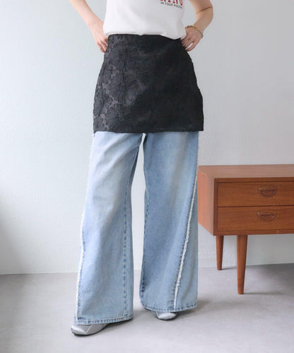 w closet 花卉蕾絲 迷你半身裙