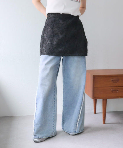 w closet 花卉蕾絲 迷你半身裙