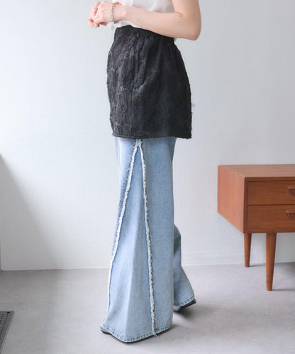 w closet 花卉蕾絲 迷你半身裙