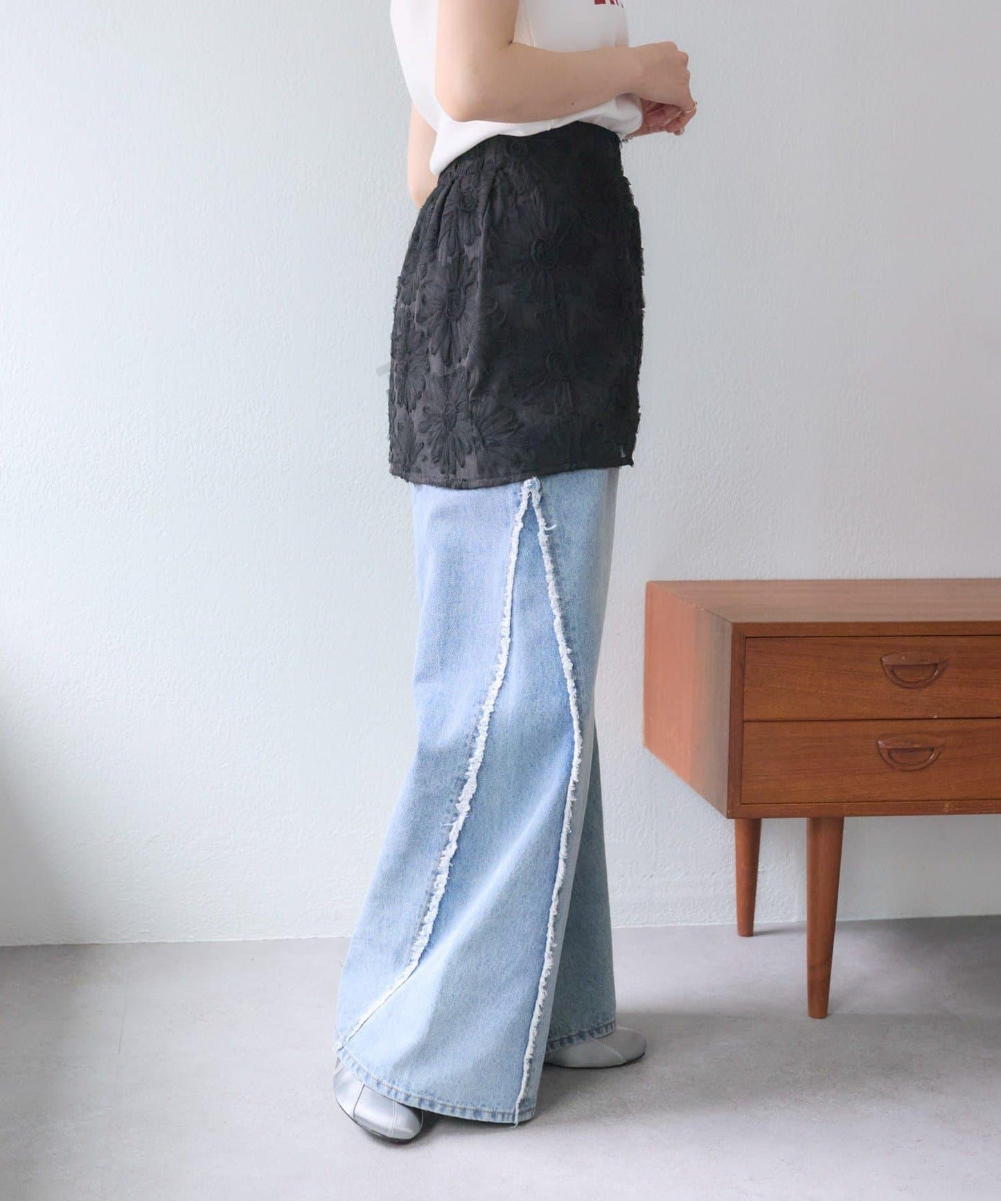 w closet 花卉蕾絲 迷你半身裙