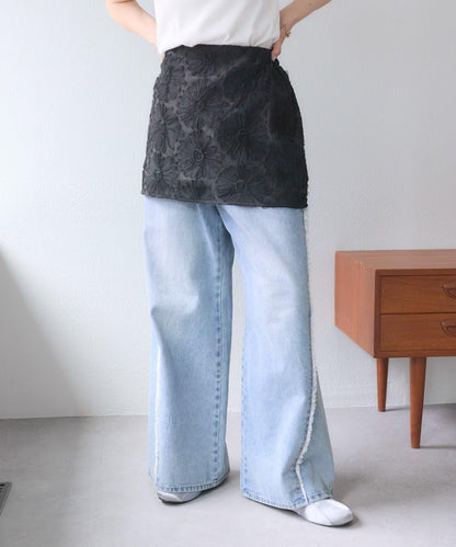 w closet 花卉蕾絲 迷你半身裙