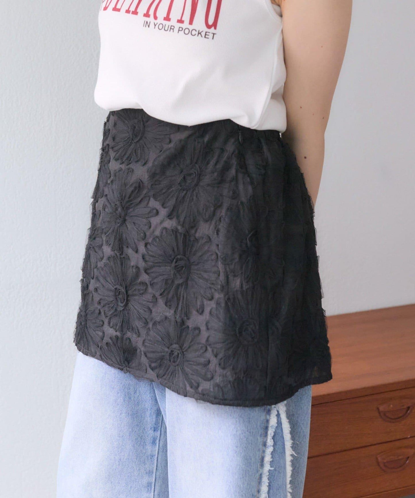 w closet 花卉蕾絲 迷你半身裙