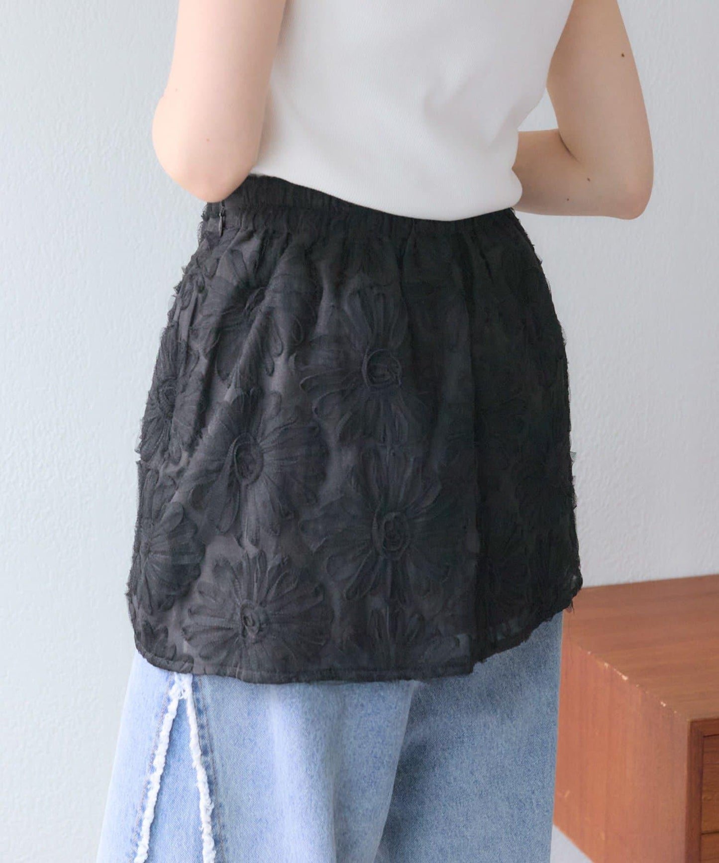 w closet 花卉蕾絲 迷你半身裙