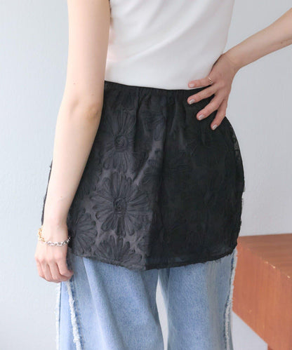 w closet 花卉蕾絲 迷你半身裙