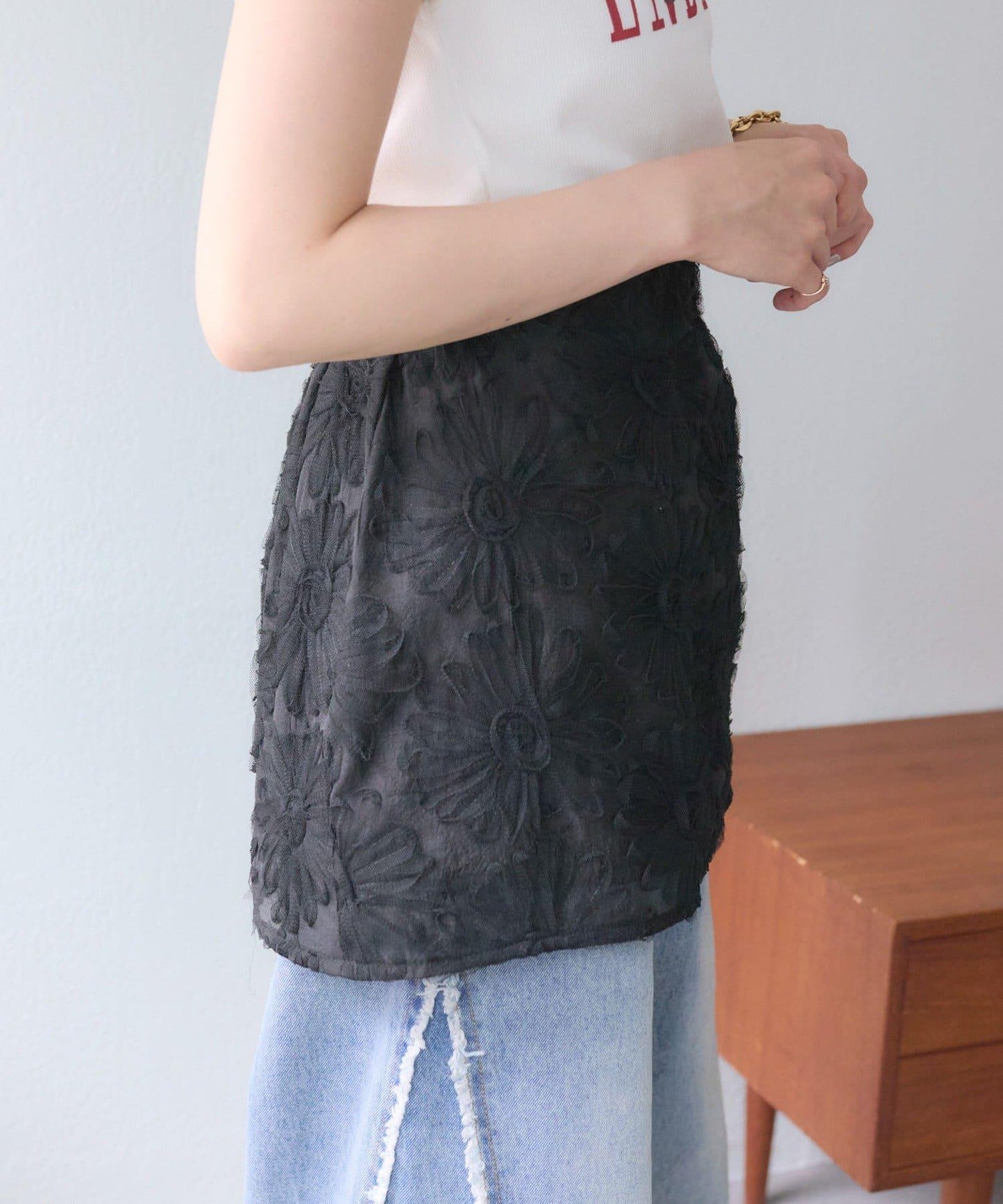 w closet 花卉蕾絲 迷你半身裙