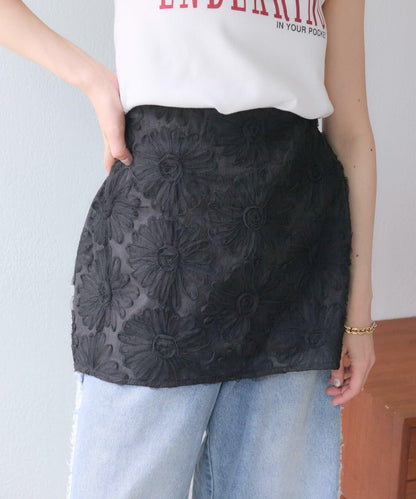 w closet 花卉蕾絲 迷你半身裙