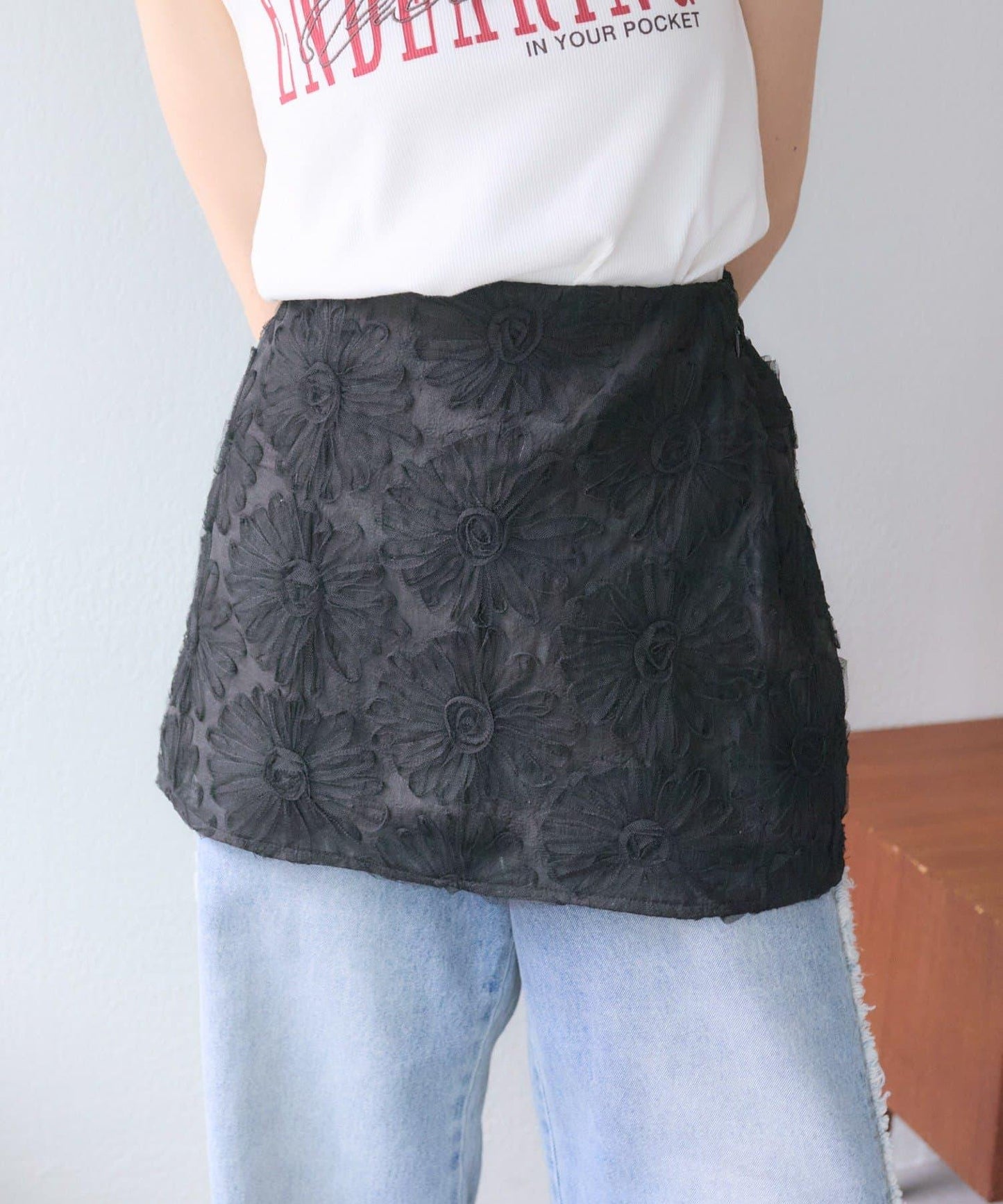 w closet 花卉蕾絲 迷你半身裙