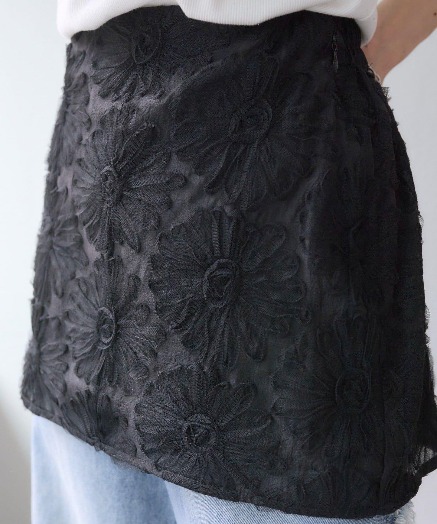 w closet 花卉蕾絲 迷你半身裙