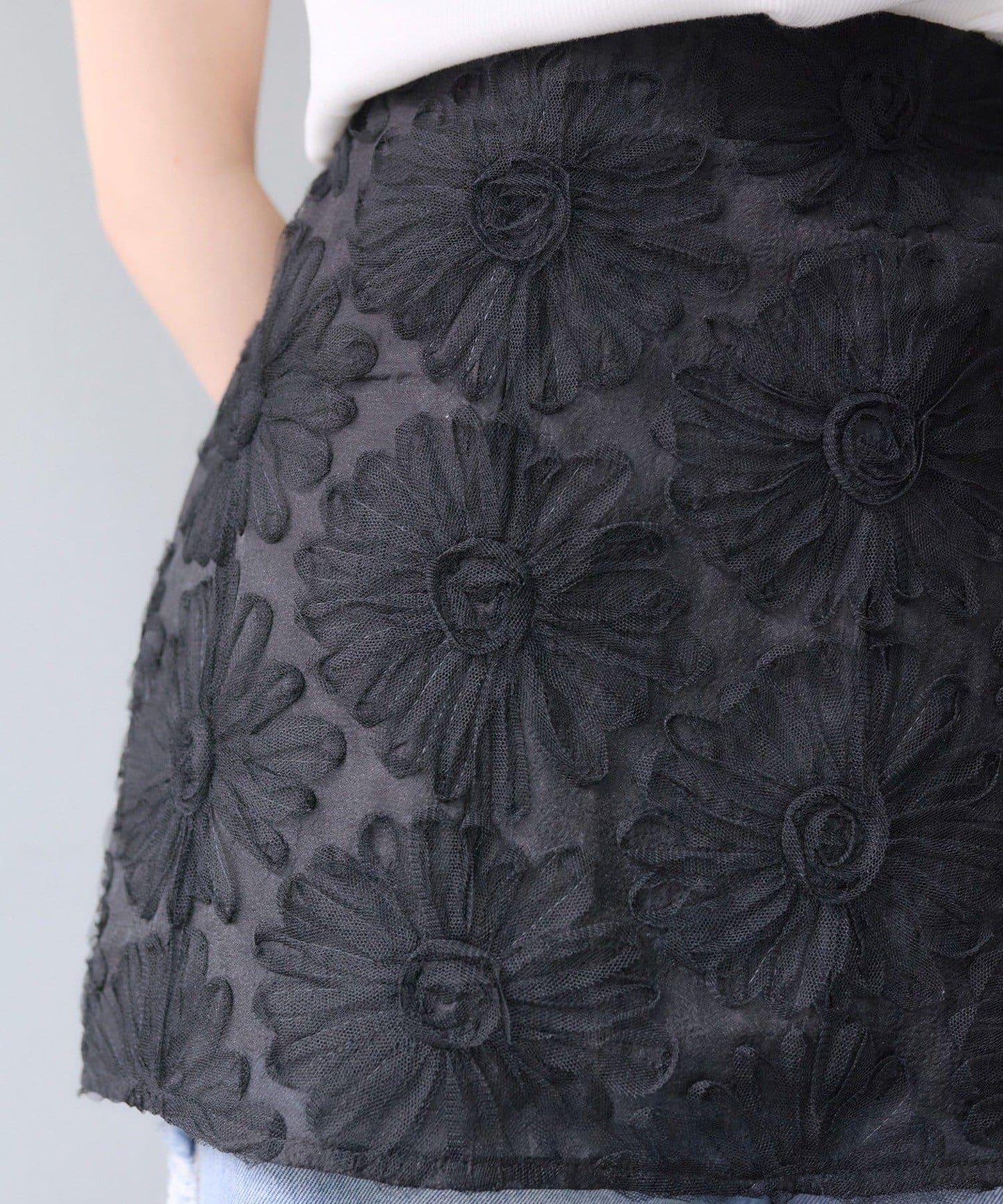 w closet 花卉蕾絲 迷你半身裙