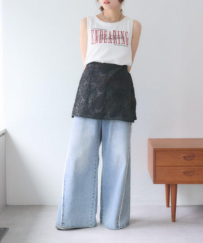 w closet 花卉蕾絲 迷你半身裙