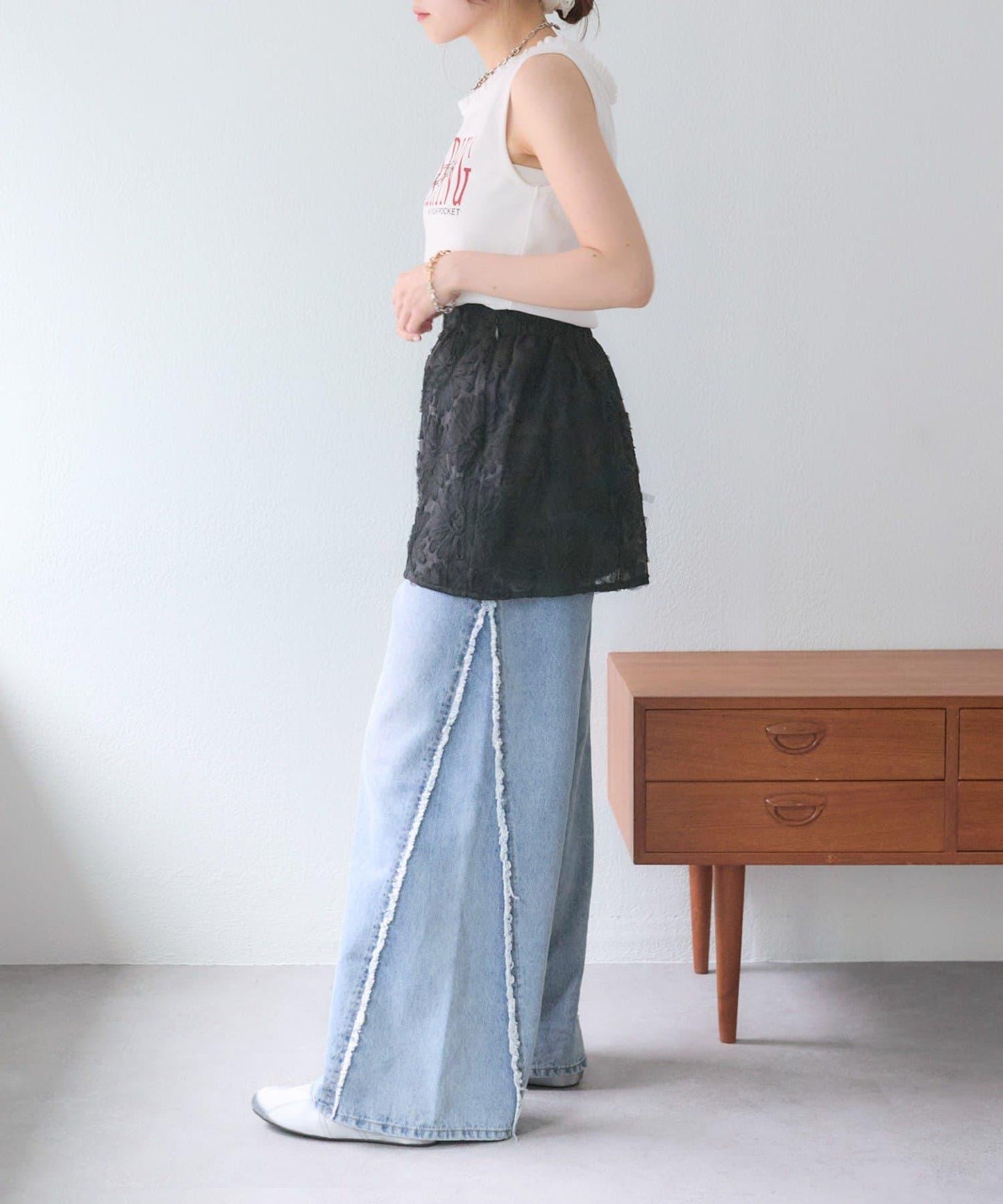 w closet 花卉蕾絲 迷你半身裙