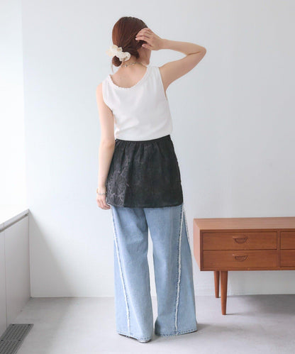 w closet 花卉蕾絲 迷你半身裙