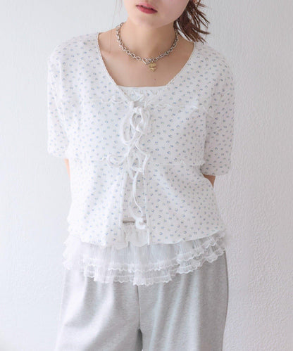 花卉圖案針織開衫+吊帶套裝