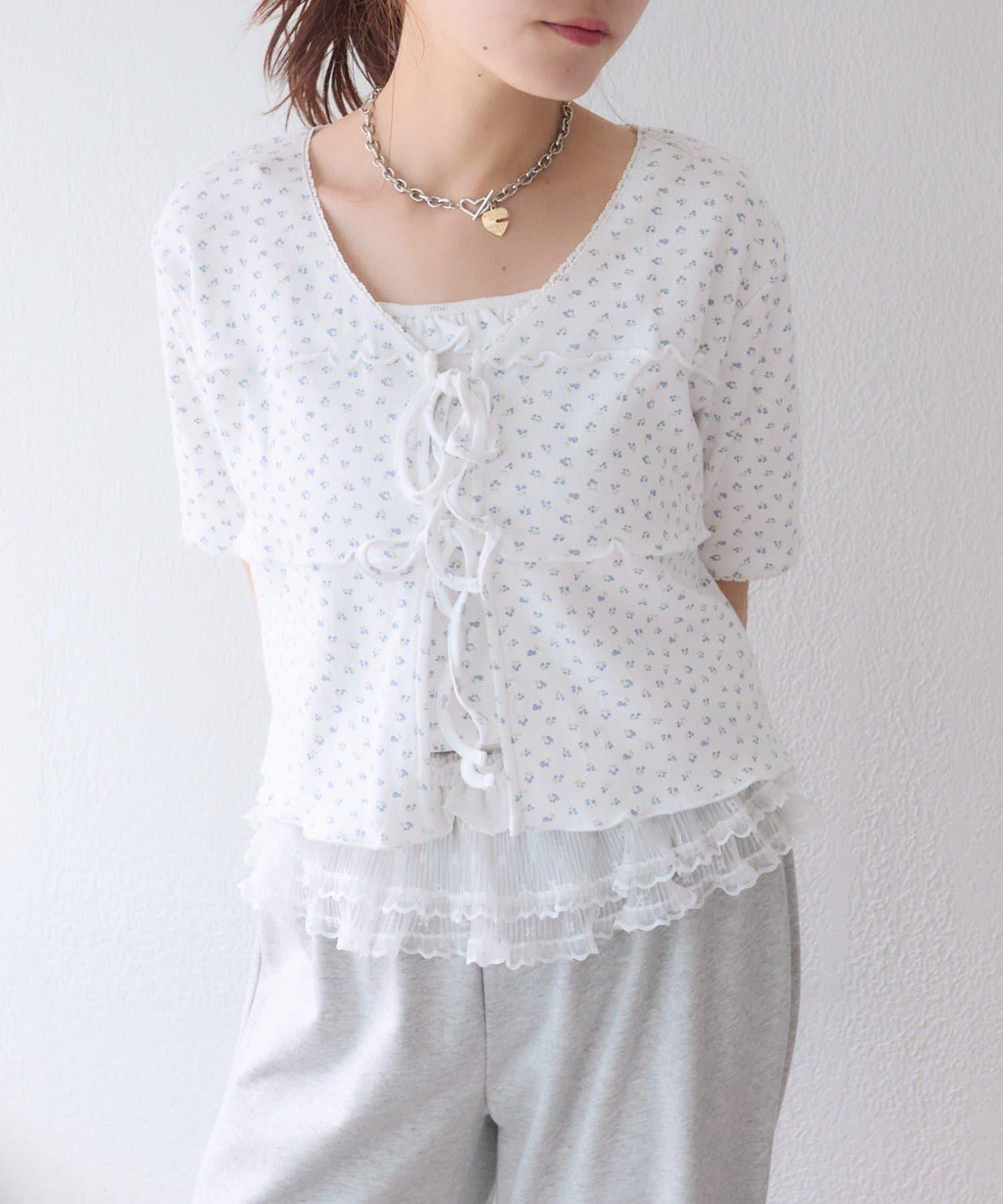 花卉圖案針織開衫+吊帶套裝