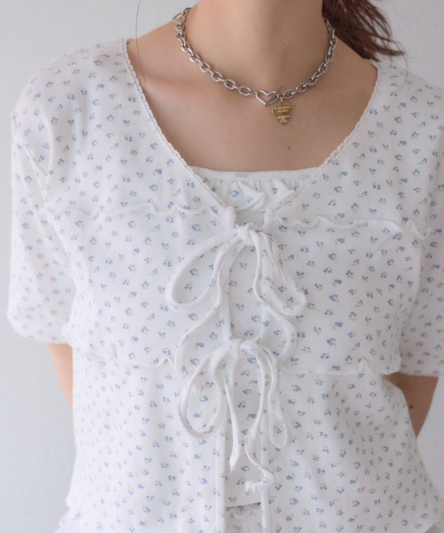 花卉圖案針織開衫+吊帶套裝