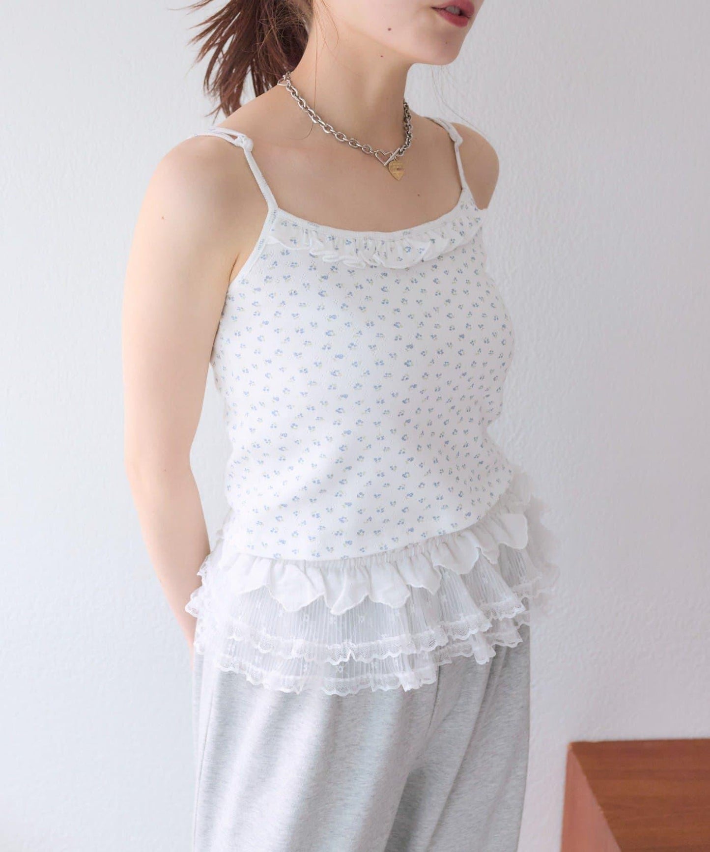 花卉圖案針織開衫+吊帶套裝