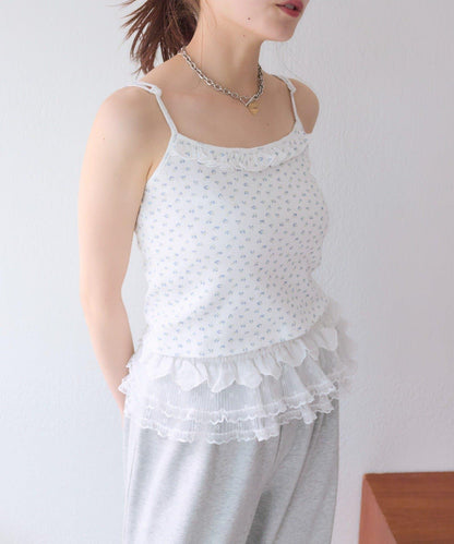 花卉圖案針織開衫+吊帶套裝