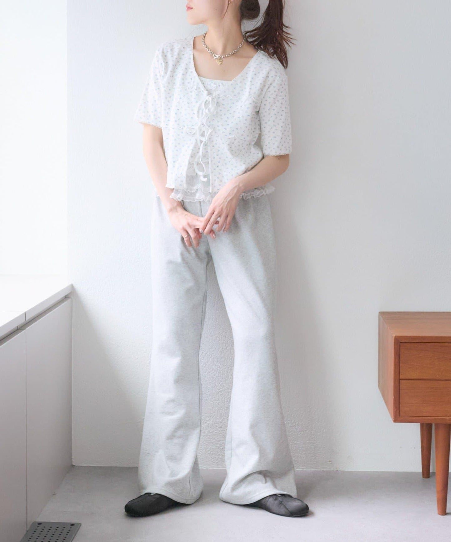 花卉圖案針織開衫+吊帶套裝