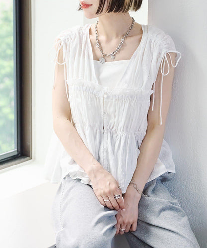 w closet 蕾絲拼接 抽繩 襯衫