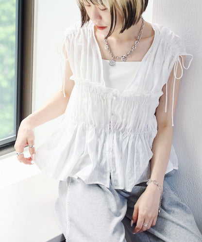 w closet 蕾絲拼接 抽繩 襯衫