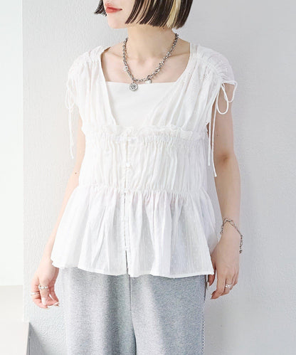 w closet 蕾絲拼接 抽繩 襯衫