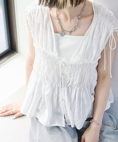 w closet 蕾絲拼接 抽繩 襯衫