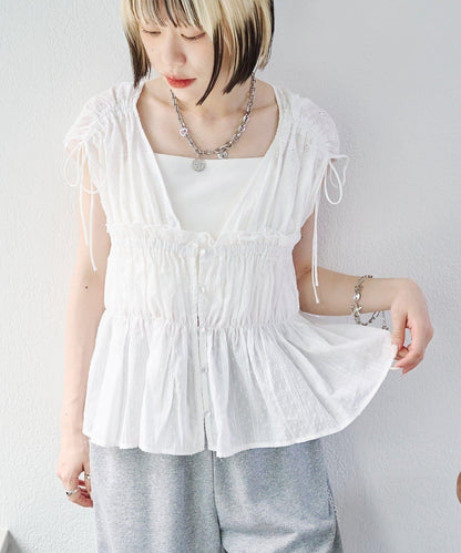 w closet 蕾絲拼接 抽繩 襯衫