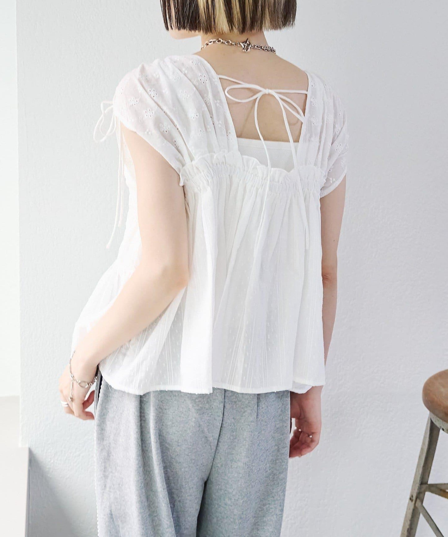 w closet 蕾絲拼接 抽繩 襯衫