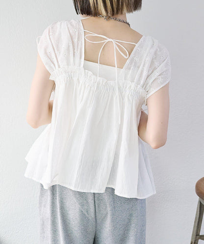 w closet 蕾絲拼接 抽繩 襯衫