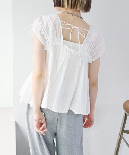 w closet 蕾絲拼接 抽繩 襯衫