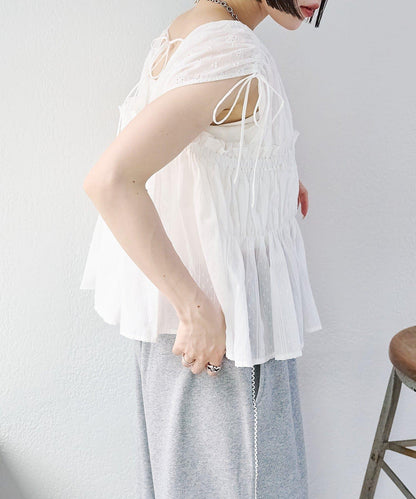 w closet 蕾絲拼接 抽繩 襯衫