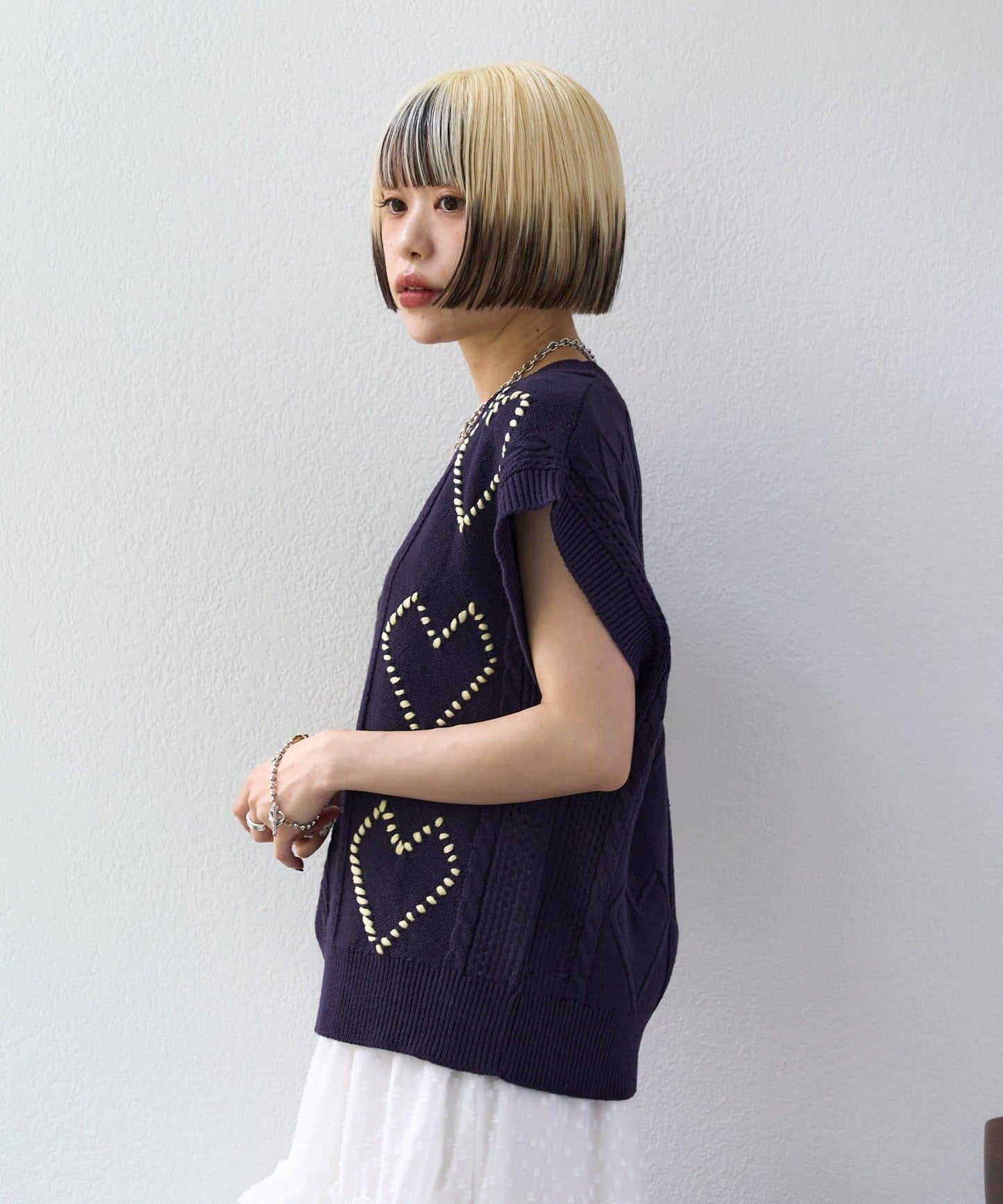 w closet 愛心刺繡 針織背心