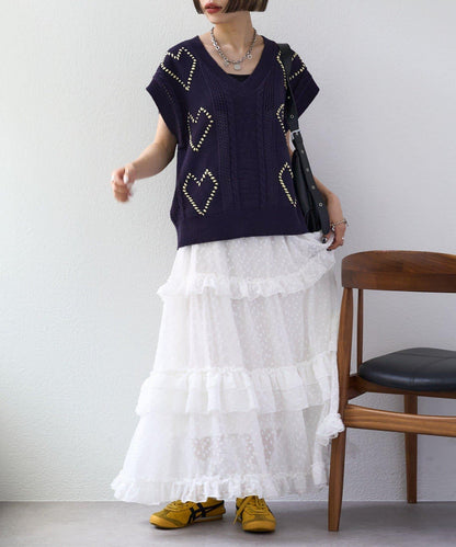 w closet 愛心刺繡 針織背心