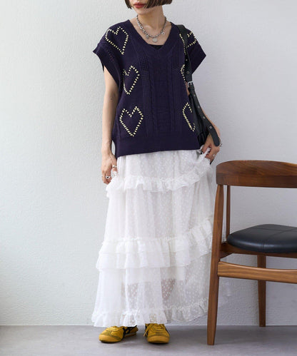 w closet 愛心刺繡 針織背心