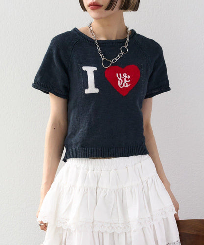 I LOVE 字母針織上衣