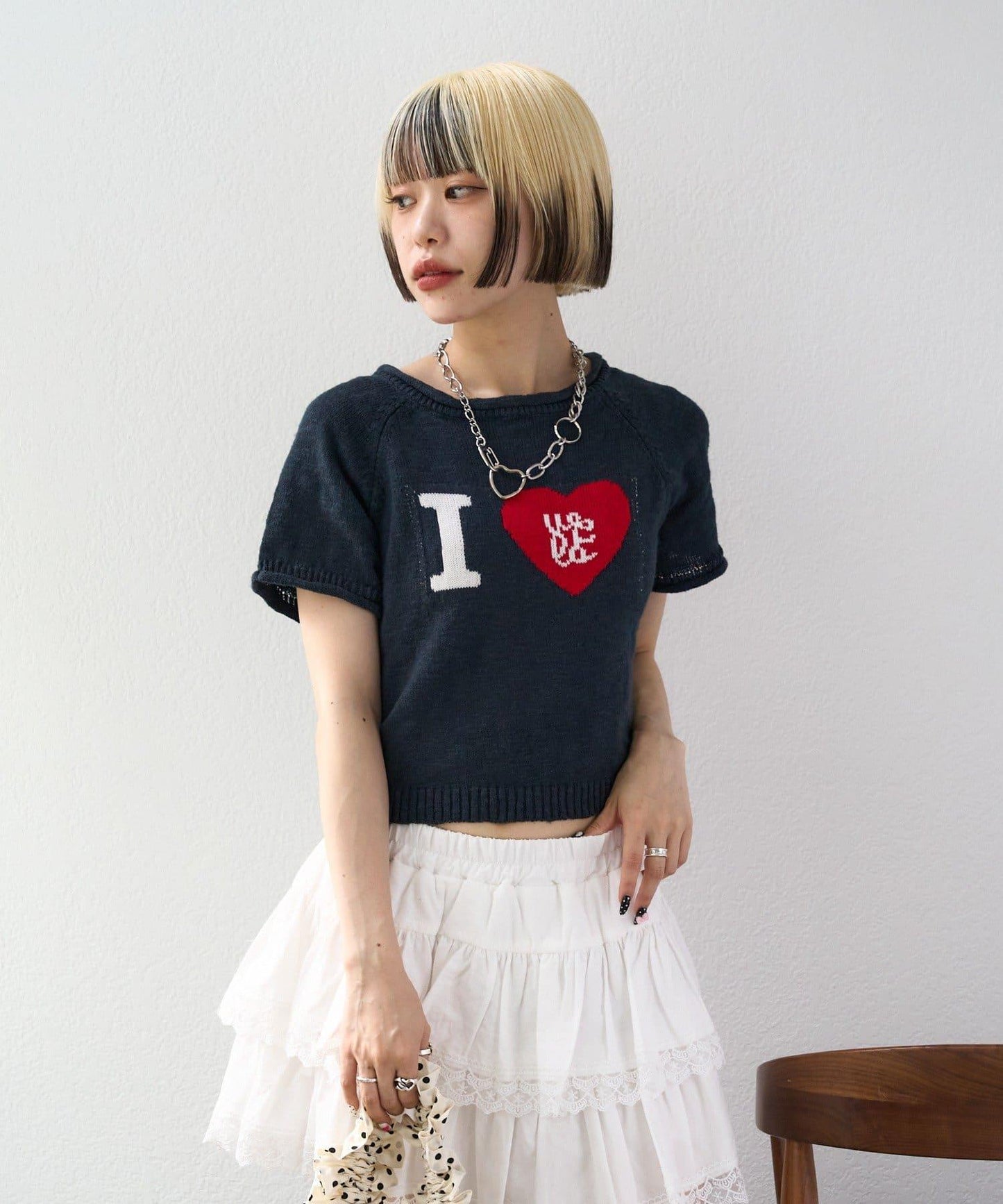 I LOVE 字母針織上衣