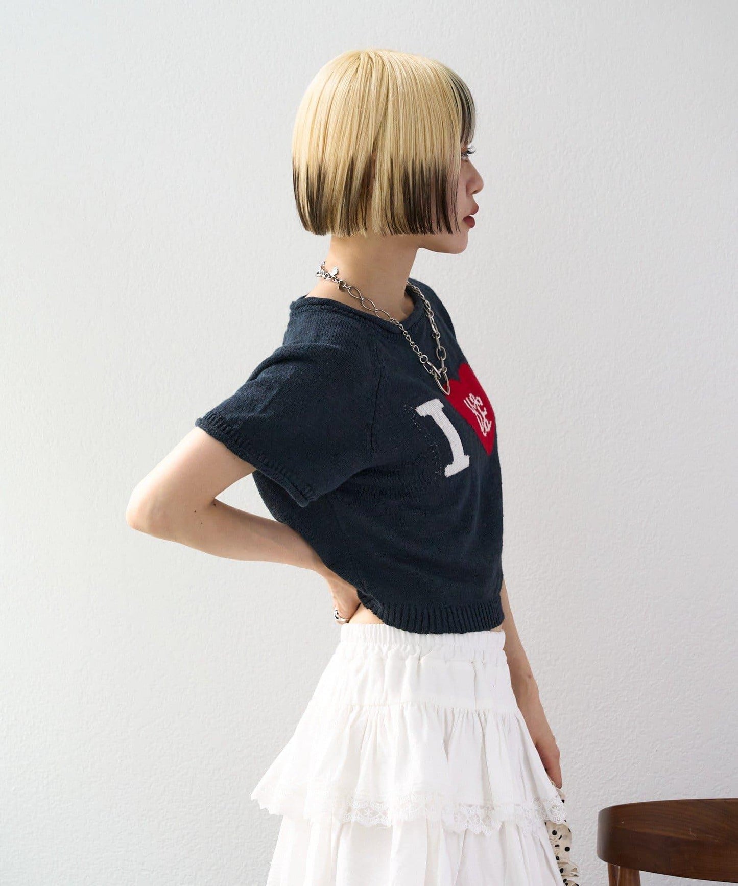 I LOVE 字母針織上衣