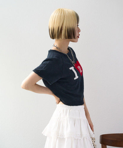 I LOVE 字母針織上衣