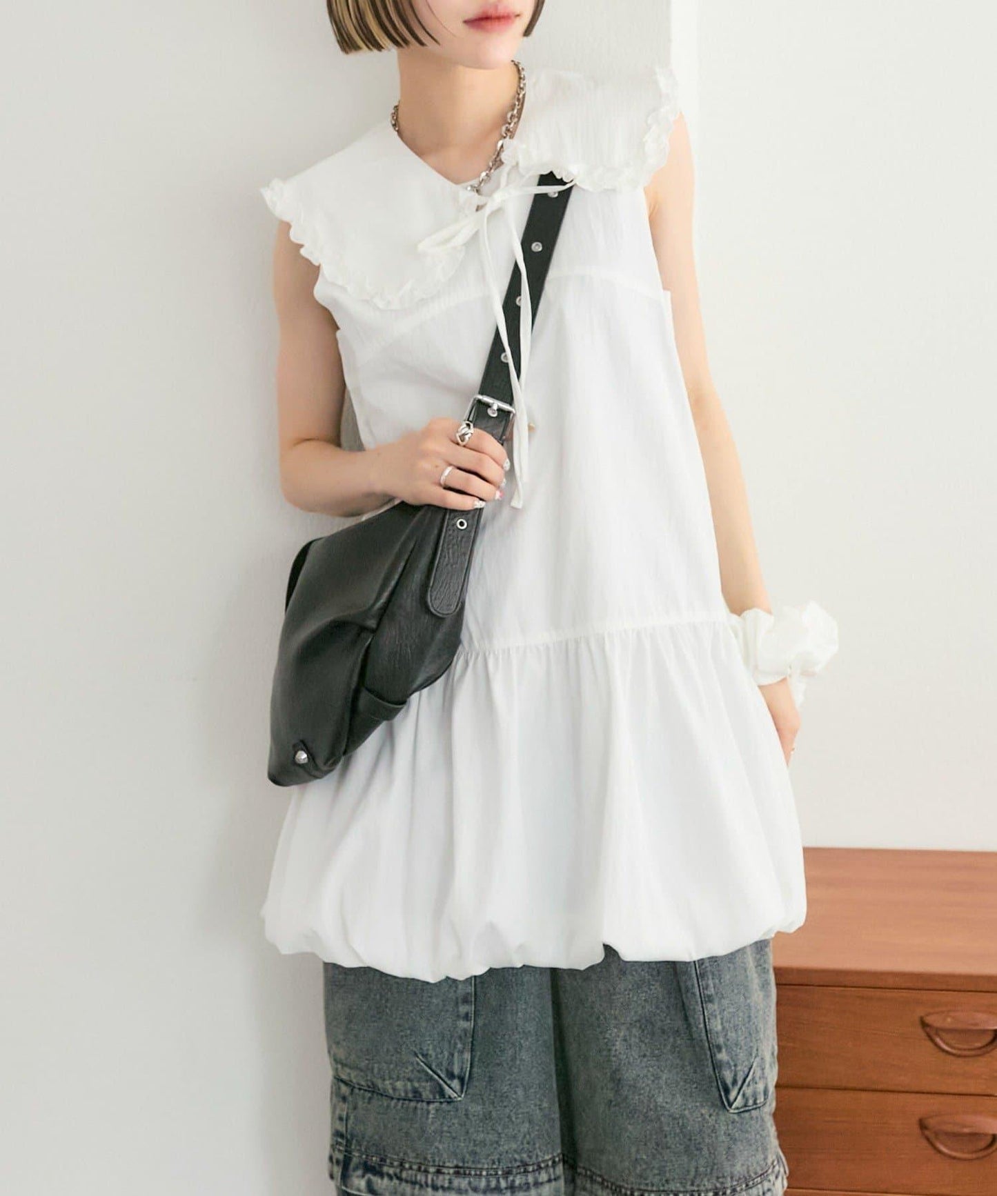 褶皺領 氣球廓形 連衣裙